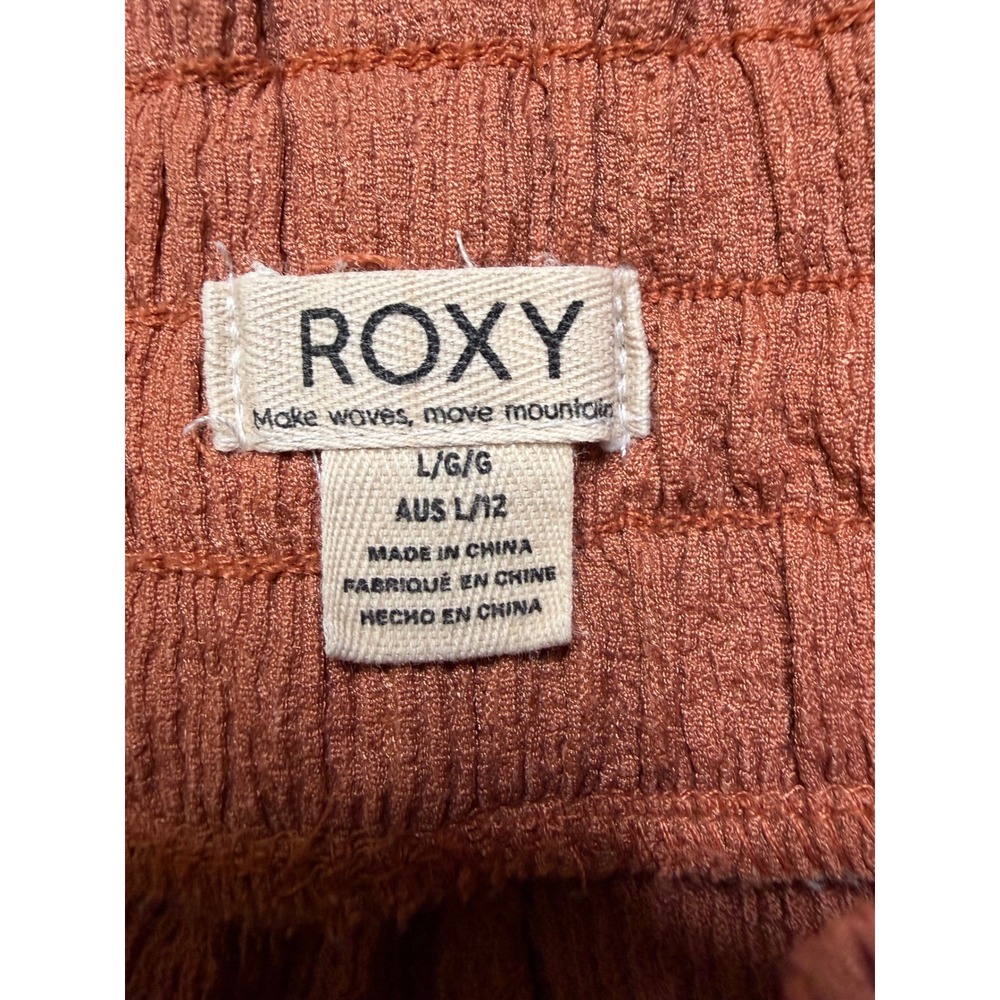 Roxy Wide Leg Pants Women Large Rust Y2K Smocked Waist Crinkle Palazzo Beach - Picture 6 of 9
